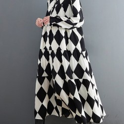 Buttoned Plaid A-Line Long Sleeves Polo Midi Dresses