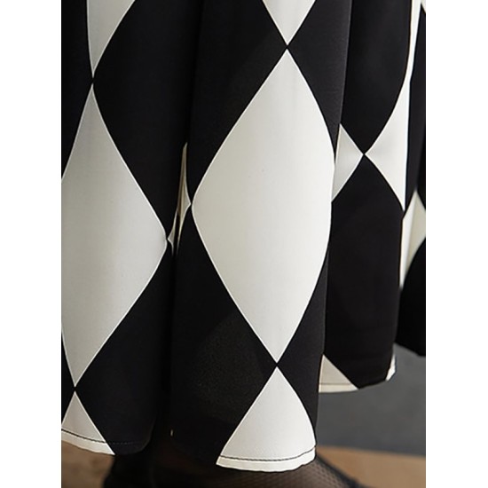 Buttoned Plaid A-Line Long Sleeves Polo Midi Dresses Buttoned Plaid A-Line Long Sleeves Polo Midi Dresses