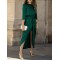Bandage Solid Color Split-Side Loose Round-Neck Midi Dresses