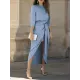 Bandage Solid Color Split-Side Loose Round-Neck Midi Dresses Bandage Solid Color Split-Side Loose Round-Neck Midi Dresses