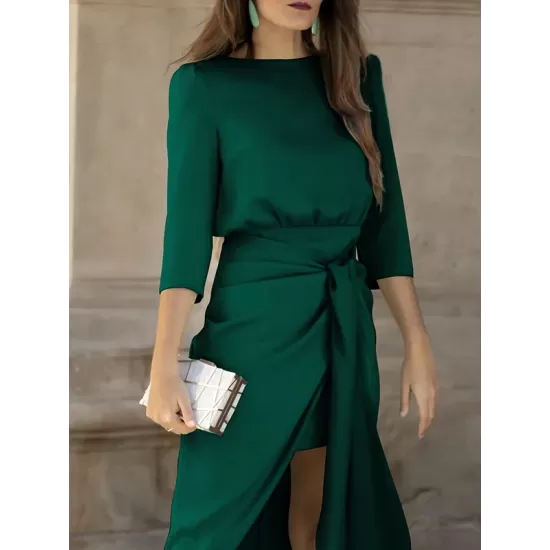 Bandage Solid Color Split-Side Loose Round-Neck Midi Dresses Bandage Solid Color Split-Side Loose Round-Neck Midi Dresses