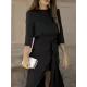 Bandage Solid Color Split-Side Loose Round-Neck Midi Dresses Bandage Solid Color Split-Side Loose Round-Neck Midi Dresses