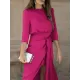 Bandage Solid Color Split-Side Loose Round-Neck Midi Dresses Bandage Solid Color Split-Side Loose Round-Neck Midi Dresses