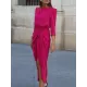 Bandage Solid Color Split-Side Loose Round-Neck Midi Dresses Bandage Solid Color Split-Side Loose Round-Neck Midi Dresses