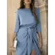 Bandage Solid Color Split-Side Loose Round-Neck Midi Dresses Bandage Solid Color Split-Side Loose Round-Neck Midi Dresses