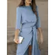 Bandage Solid Color Split-Side Loose Round-Neck Midi Dresses Bandage Solid Color Split-Side Loose Round-Neck Midi Dresses