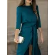 Bandage Solid Color Split-Side Loose Round-Neck Midi Dresses Bandage Solid Color Split-Side Loose Round-Neck Midi Dresses