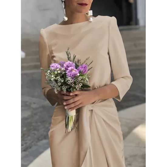 Bandage Solid Color Split-Side Loose Round-Neck Midi Dresses Bandage Solid Color Split-Side Loose Round-Neck Midi Dresses