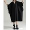 Drawstring Falbala Pleated Solid Color Batwing Sleeves Loose V-Neck Shirt Dress Midi Dresses