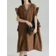 Drawstring Falbala Pleated Solid Color Batwing Sleeves Loose V-Neck Shirt Dress Midi Dresses Drawstring Falbala Pleated Solid Color Batwing Sleeves Loose V-Neck Shirt Dress Midi Dresses