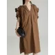 Drawstring Falbala Pleated Solid Color Batwing Sleeves Loose V-Neck Shirt Dress Midi Dresses Drawstring Falbala Pleated Solid Color Batwing Sleeves Loose V-Neck Shirt Dress Midi Dresses