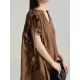 Drawstring Falbala Pleated Solid Color Batwing Sleeves Loose V-Neck Shirt Dress Midi Dresses Drawstring Falbala Pleated Solid Color Batwing Sleeves Loose V-Neck Shirt Dress Midi Dresses