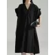 Drawstring Falbala Pleated Solid Color Batwing Sleeves Loose V-Neck Shirt Dress Midi Dresses Drawstring Falbala Pleated Solid Color Batwing Sleeves Loose V-Neck Shirt Dress Midi Dresses