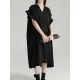 Drawstring Falbala Pleated Solid Color Batwing Sleeves Loose V-Neck Shirt Dress Midi Dresses Drawstring Falbala Pleated Solid Color Batwing Sleeves Loose V-Neck Shirt Dress Midi Dresses