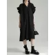 Drawstring Falbala Pleated Solid Color Batwing Sleeves Loose V-Neck Shirt Dress Midi Dresses Drawstring Falbala Pleated Solid Color Batwing Sleeves Loose V-Neck Shirt Dress Midi Dresses