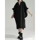 Drawstring Falbala Pleated Solid Color Batwing Sleeves Loose V-Neck Shirt Dress Midi Dresses Drawstring Falbala Pleated Solid Color Batwing Sleeves Loose V-Neck Shirt Dress Midi Dresses