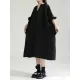 Drawstring Falbala Pleated Solid Color Batwing Sleeves Loose V-Neck Shirt Dress Midi Dresses Drawstring Falbala Pleated Solid Color Batwing Sleeves Loose V-Neck Shirt Dress Midi Dresses