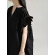 Drawstring Falbala Pleated Solid Color Batwing Sleeves Loose V-Neck Shirt Dress Midi Dresses Drawstring Falbala Pleated Solid Color Batwing Sleeves Loose V-Neck Shirt Dress Midi Dresses