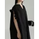 Drawstring Falbala Pleated Solid Color Batwing Sleeves Loose V-Neck Shirt Dress Midi Dresses Drawstring Falbala Pleated Solid Color Batwing Sleeves Loose V-Neck Shirt Dress Midi Dresses