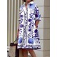 Long Sleeves Floral Printed Lapel Midi Dresses Long Sleeves Floral Printed Lapel Midi Dresses
