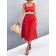 Pleated Solid Color Split-Joint High Waisted Sleeveless U-Neck Midi Dresses Pleated Solid Color Split-Joint High Waisted Sleeveless U-Neck Midi Dresses