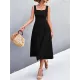 Pleated Solid Color Split-Joint High Waisted Sleeveless U-Neck Midi Dresses Pleated Solid Color Split-Joint High Waisted Sleeveless U-Neck Midi Dresses