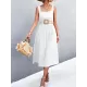 Pleated Solid Color Split-Joint High Waisted Sleeveless U-Neck Midi Dresses Pleated Solid Color Split-Joint High Waisted Sleeveless U-Neck Midi Dresses