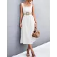 Pleated Solid Color Split-Joint High Waisted Sleeveless U-Neck Midi Dresses Pleated Solid Color Split-Joint High Waisted Sleeveless U-Neck Midi Dresses