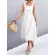 Pleated Solid Color Split-Joint High Waisted Sleeveless U-Neck Midi Dresses Pleated Solid Color Split-Joint High Waisted Sleeveless U-Neck Midi Dresses