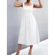 Pleated Solid Color Split-Joint High Waisted Sleeveless U-Neck Midi Dresses Pleated Solid Color Split-Joint High Waisted Sleeveless U-Neck Midi Dresses