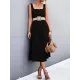 Pleated Solid Color Split-Joint High Waisted Sleeveless U-Neck Midi Dresses Pleated Solid Color Split-Joint High Waisted Sleeveless U-Neck Midi Dresses