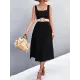 Pleated Solid Color Split-Joint High Waisted Sleeveless U-Neck Midi Dresses Pleated Solid Color Split-Joint High Waisted Sleeveless U-Neck Midi Dresses