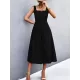 Pleated Solid Color Split-Joint High Waisted Sleeveless U-Neck Midi Dresses Pleated Solid Color Split-Joint High Waisted Sleeveless U-Neck Midi Dresses