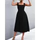 Pleated Solid Color Split-Joint High Waisted Sleeveless U-Neck Midi Dresses Pleated Solid Color Split-Joint High Waisted Sleeveless U-Neck Midi Dresses