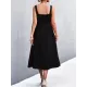 Pleated Solid Color Split-Joint High Waisted Sleeveless U-Neck Midi Dresses Pleated Solid Color Split-Joint High Waisted Sleeveless U-Neck Midi Dresses