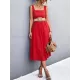 Pleated Solid Color Split-Joint High Waisted Sleeveless U-Neck Midi Dresses Pleated Solid Color Split-Joint High Waisted Sleeveless U-Neck Midi Dresses