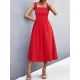 Pleated Solid Color Split-Joint High Waisted Sleeveless U-Neck Midi Dresses Pleated Solid Color Split-Joint High Waisted Sleeveless U-Neck Midi Dresses