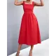 Pleated Solid Color Split-Joint High Waisted Sleeveless U-Neck Midi Dresses Pleated Solid Color Split-Joint High Waisted Sleeveless U-Neck Midi Dresses