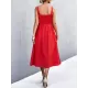 Pleated Solid Color Split-Joint High Waisted Sleeveless U-Neck Midi Dresses Pleated Solid Color Split-Joint High Waisted Sleeveless U-Neck Midi Dresses