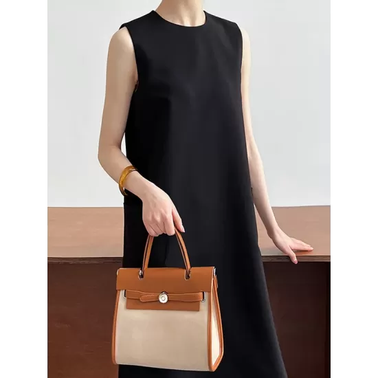 Solid Color Loose Sleeveless Round-Neck Midi Dresses Solid Color Loose Sleeveless Round-Neck Midi Dresses
