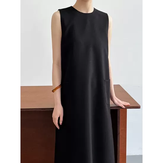Solid Color Loose Sleeveless Round-Neck Midi Dresses Solid Color Loose Sleeveless Round-Neck Midi Dresses