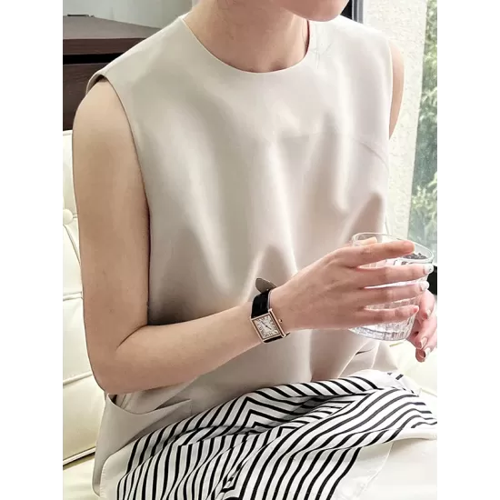 Solid Color Loose Sleeveless Round-Neck Midi Dresses Solid Color Loose Sleeveless Round-Neck Midi Dresses