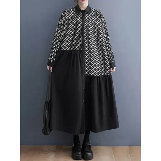 Asymmetric Buttoned Pleated Printed Split-Joint A-Line Long Sleeves Lapel Midi Dresses Asymmetric Buttoned Pleated Printed Split-Joint A-Line Long Sleeves Lapel Midi Dresses