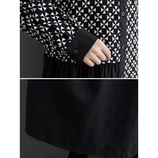 Asymmetric Buttoned Pleated Printed Split-Joint A-Line Long Sleeves Lapel Midi Dresses Asymmetric Buttoned Pleated Printed Split-Joint A-Line Long Sleeves Lapel Midi Dresses