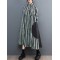 Buttoned Split-Joint Striped Long Sleeves Loose Mock Neck Midi Dresses