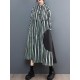 Buttoned Split-Joint Striped Long Sleeves Loose Mock Neck Midi Dresses Buttoned Split-Joint Striped Long Sleeves Loose Mock Neck Midi Dresses