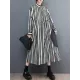 Buttoned Split-Joint Striped Long Sleeves Loose Mock Neck Midi Dresses Buttoned Split-Joint Striped Long Sleeves Loose Mock Neck Midi Dresses