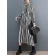 Buttoned Split-Joint Striped Long Sleeves Loose Mock Neck Midi Dresses Buttoned Split-Joint Striped Long Sleeves Loose Mock Neck Midi Dresses
