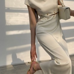 Detachable Hollow Split-Joint A-Line High Waisted Mock Neck Midi Dresses