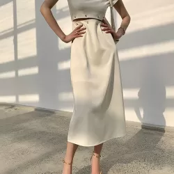 Detachable Hollow Split-Joint A-Line High Waisted Mock Neck Midi Dresses